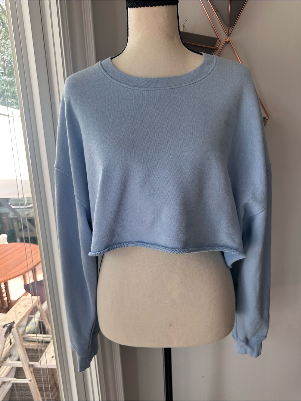 OAK + FORT Light Blue Cropped Crewneck Oversized Cotton Sweatshirt Sweater Small